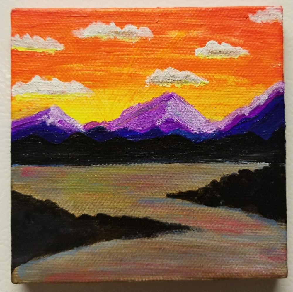 Mini Acrylic Mountain Scene 4x4 Painting